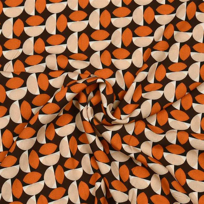 Viscose crêpe met retro motief